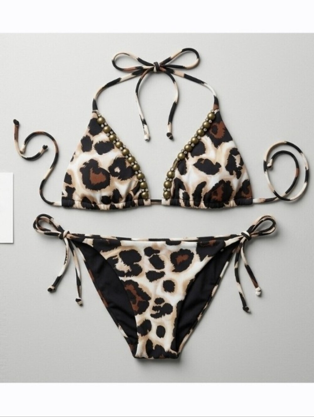 rare BLUMARINE Cruise Y2K Beaded Leopard Bikini - Rhinestone Leaf - Italy